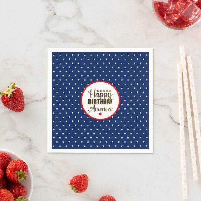 Happy Birthday America, Patriotic Red White & Blue Napkin (Insitu)
