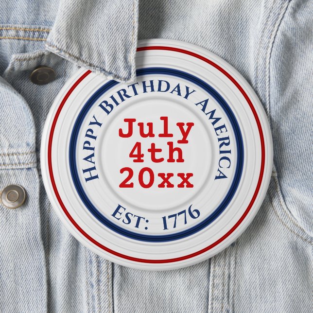 Happy Birthday America Red White Blue Patriotic 6 Inch Round Button (In Situ)