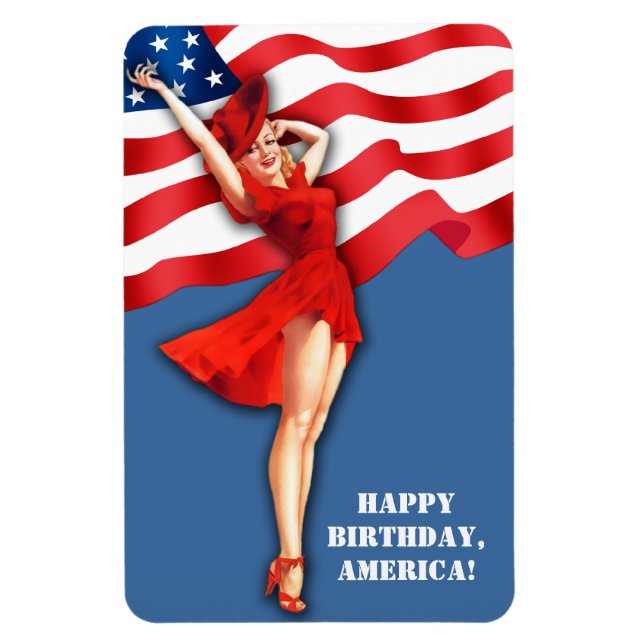 Happy Birthday, America. Retro Pin-Up Magnet (Vertical)