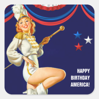 Happy Birthday, America. Retro Pin-up Square Sticker