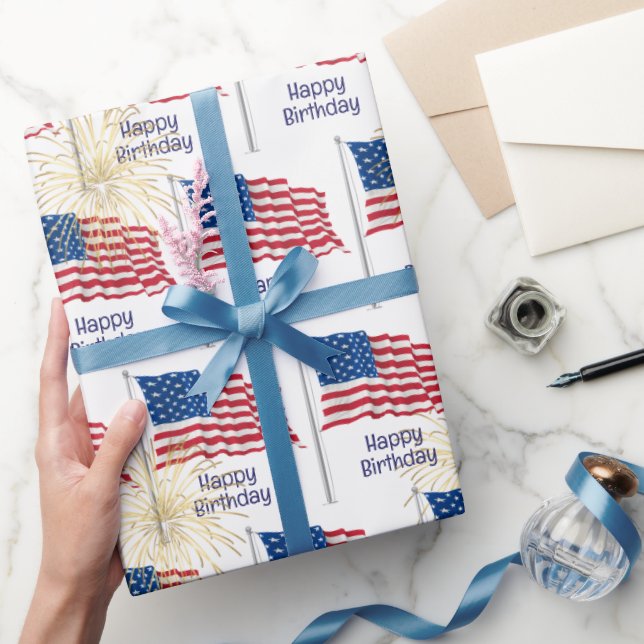 Happy Birthday American Flag Wrapping Paper (Gifting)
