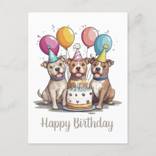 Happy Birthday American Pit Bull Terrier Dogs Postcard