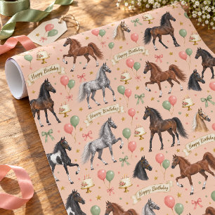 Happy Birthday American Saddlebred Horses Pattern Wrapping Paper