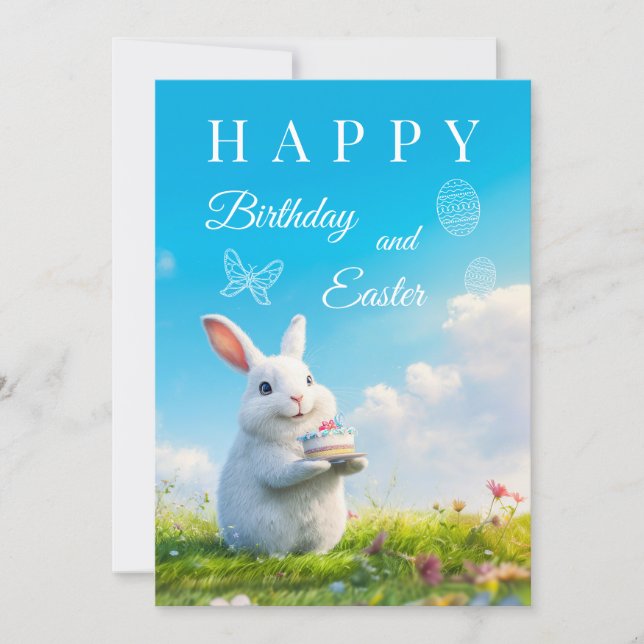 Happy Birthday and Easter Bunny Holiday Card (Front)