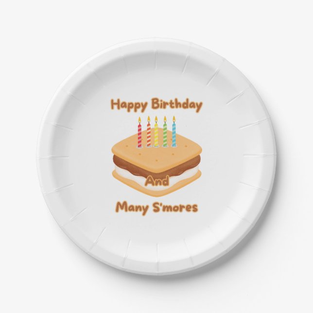 Happy Birthday And Many S'mores Paper Plates (Front)