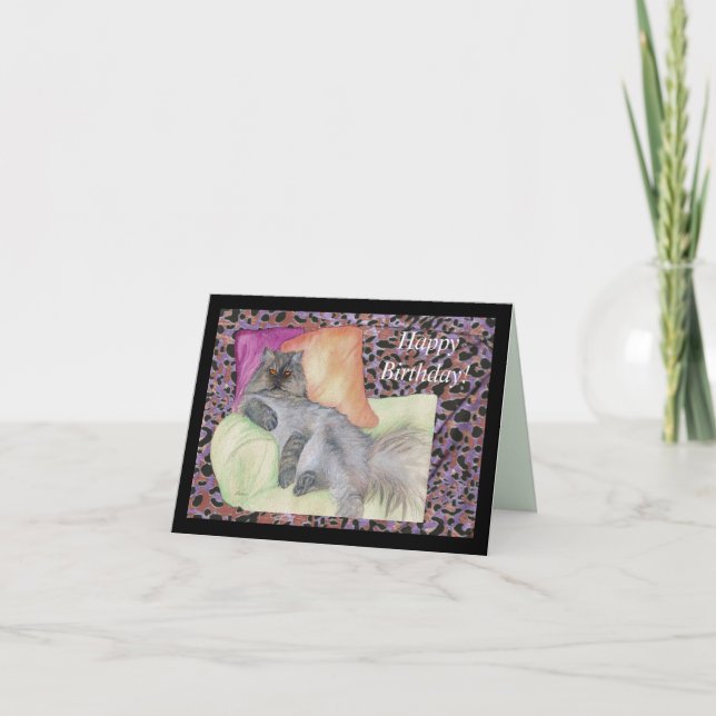 Happy Birthday and Persian Cat Greeting Card (Front)