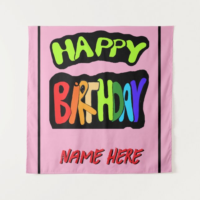Happy birthday and personalize name tapestry (Front)