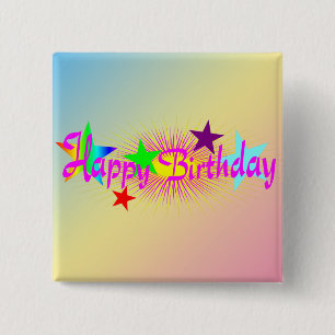 Happy Birthday and Stars - 2 Inch Square Button