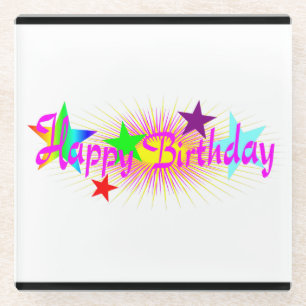 Happy Birthday and Stars - Glass Coaster