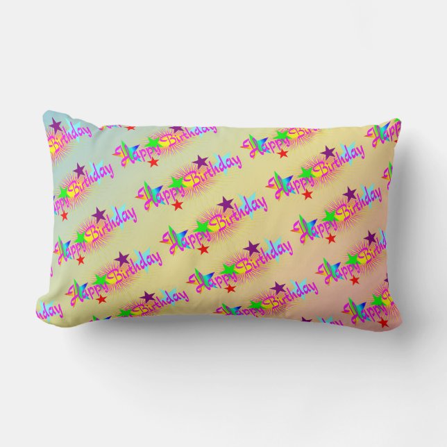 Happy Birthday and Stars - Lumbar Pillow (Front)
