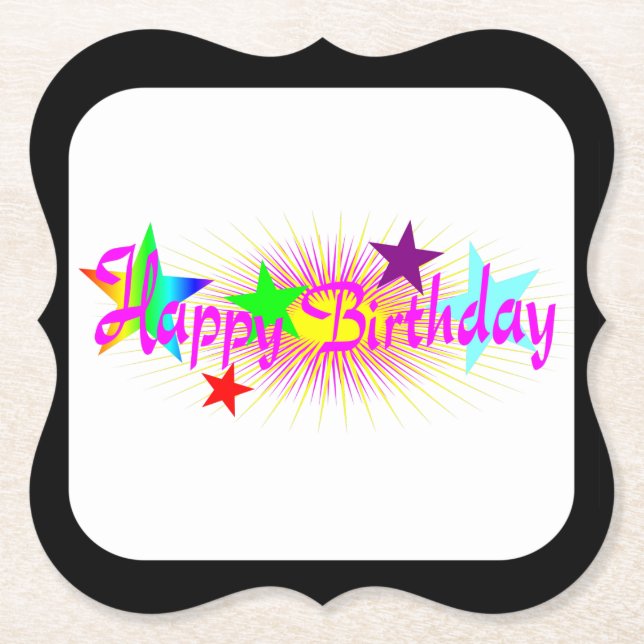 Happy Birthday and Stars - Paper Coaster (Front)