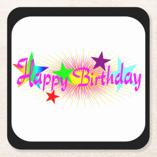 Happy Birthday and Stars - Square Paper Coaster