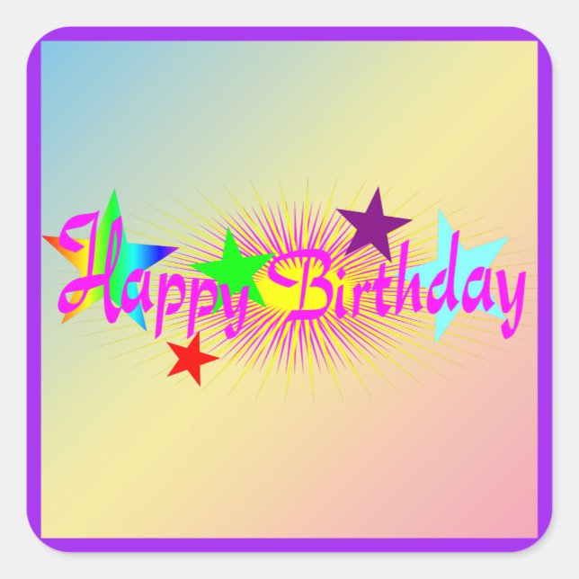 Happy Birthday and Stars - Square Sticker (Front)