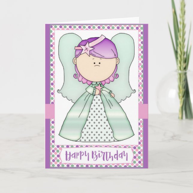 Happy Birthday Angel Girl Greeting Card (Front)