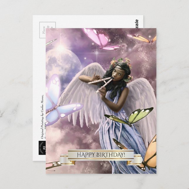 Happy Birthday. Angel with Butterflies Postcard (Front/Back)