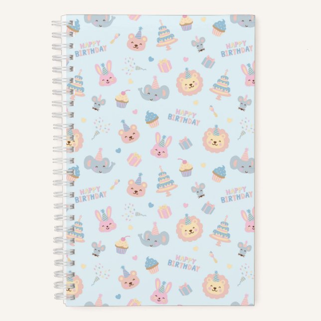 Happy Birthday Animals Blue Notebook (Front)