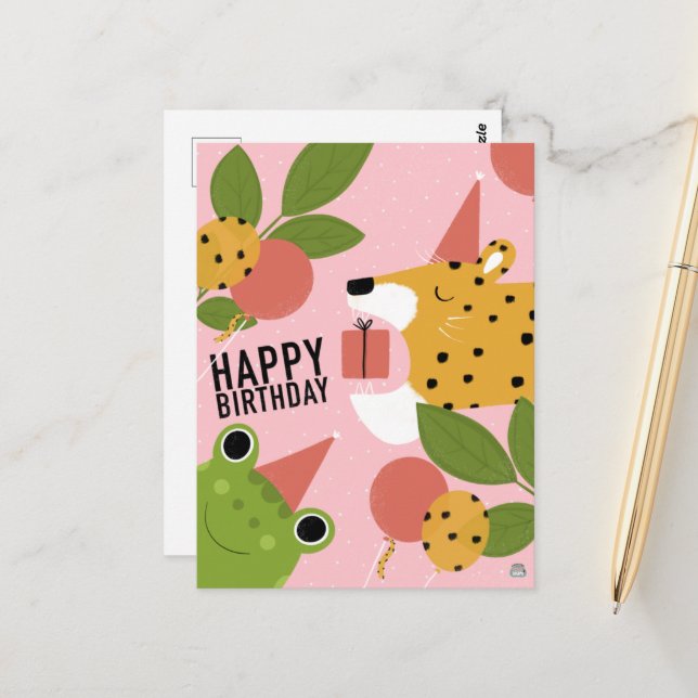 Happy birthday Animals Postcard (Front/Back In Situ)