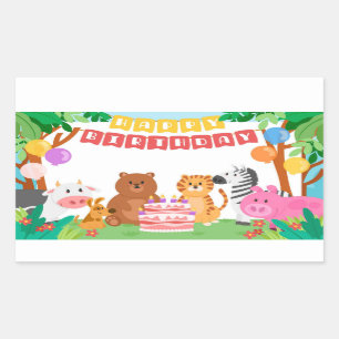Happy Birthday Animals Rectangular Sticker