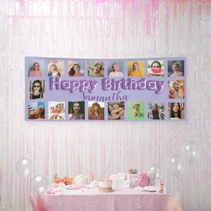 Happy Birthday Any Age 18 Photo Purple Banner