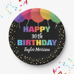 Happy Birthday Any Age Name Colourful Balloons Paper Plate<br><div class="desc">Celebrate your special someone with these fun and colourful birthday paper plates featuring brightly coloured balloons and faux gold confetti glitter.  Just add the birthday person's age and name to personalize. Bold and colourful yet simple and fun - the perfect napkins for any aged birthday party celebration.</div>