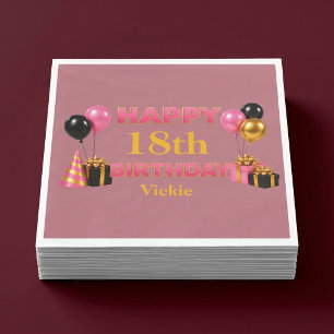 Happy Birthday Any Age Rode Gold Napkin