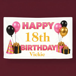 Happy Birthday Any Age White Banner