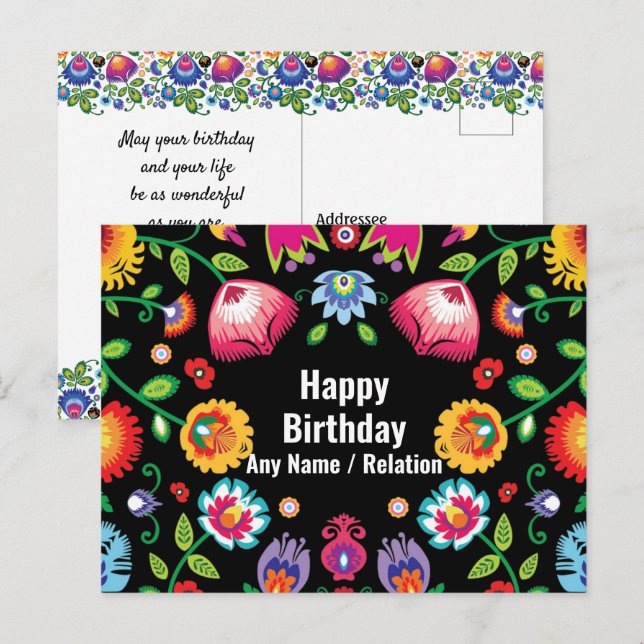 🎁 Happy Birthday any name horizontal folklore Pos Postcard (Front/Back)