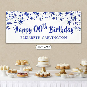 Happy Birthday ANY YEAR Blue Glitter Personalized Banner