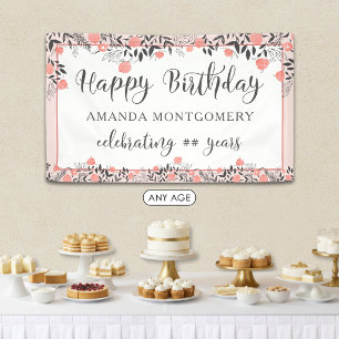Happy Birthday ANY Year Rose Gold Blush Floral Banner