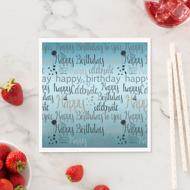 Happy Birthday Aqua Ombre Napkin (Insitu)