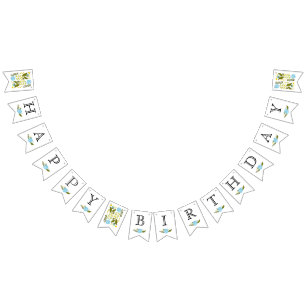 Happy Birthday aqua, yellow flowers cute floral Bunting Flags