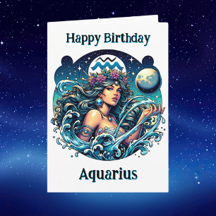 Happy Birthday Aquarius } Inside Coloring Page Card