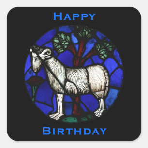 Happy Birthday Aries Ram West & Chinese Astrology Square Sticker