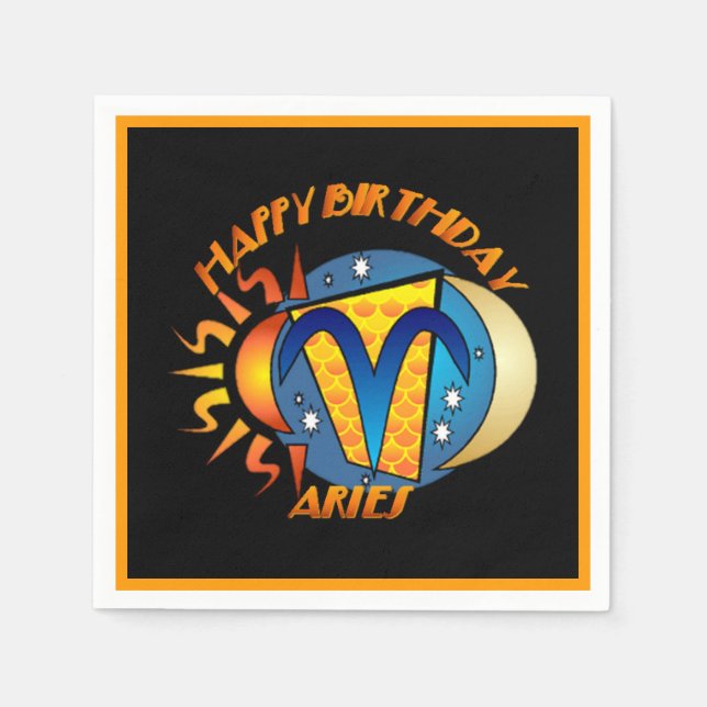 Happy Birthday Aries Zodiac Birth Sign Napkins (Front)