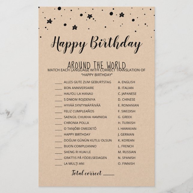 Happy Birthday around the world Birthday Game (Front)