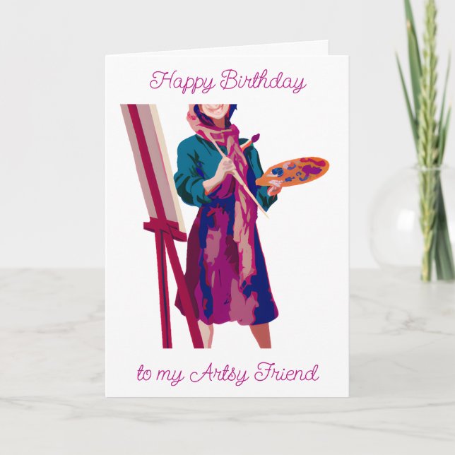 Happy Birthday | Artsy Woman Painting Card (Front)