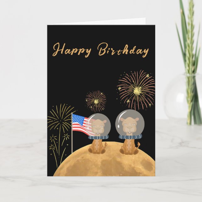 happy birthday  astronaut camel   moon card (Front)