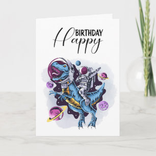 Happy Birthday - astronaut riding a dinosaur Invitation