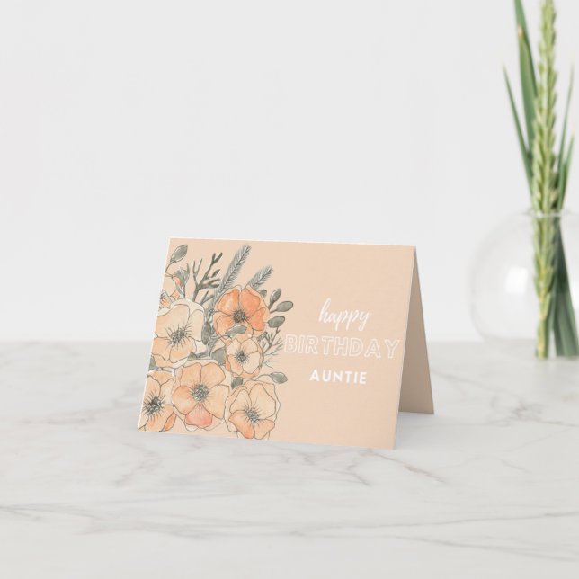 Happy Birthday Auntie - Flower illustration Card (Front)
