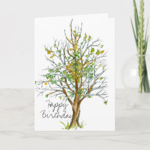 Happy Birthday Autumn Tree Pen and Ink Drawing Card