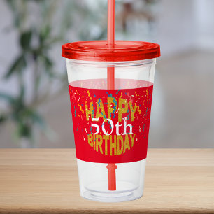 Happy Birthday Awesome Gold Glitter Confetti Red Acrylic Tumbler