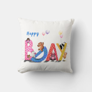 Happy Birthday - Baby Bears Party Celebration Fun  Throw Pillow