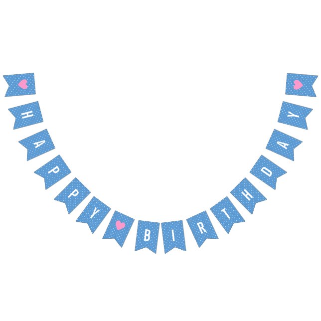 Happy Birthday Baby Blue White Polka Dots Bunting Flags (All)