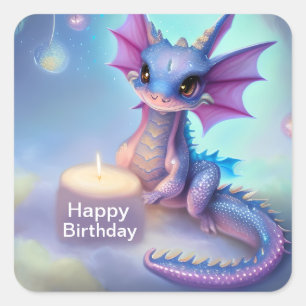 Happy Birthday Baby Dragon Square Sticker