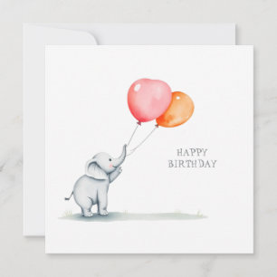 Happy Birthday. baby elephant with balloons Holiday Card
