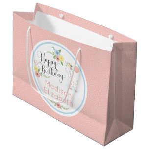 Happy Birthday Baby Giraffe Floral Calf Custom Large Gift Bag