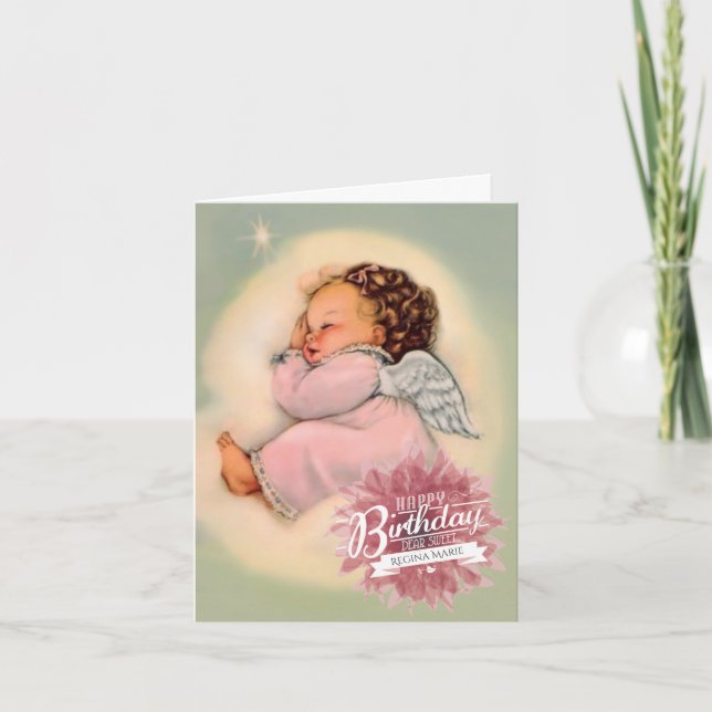 Happy Birthday Baby Girl Angel Religious Card (Front)