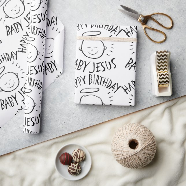 Happy Birthday Baby Jesus - Christmas Black Chalk Wrapping Paper (Crafts)
