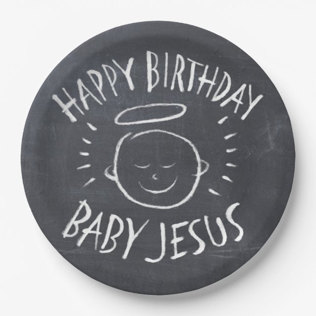 Happy Birthday Baby Jesus Christmas Chalkboard Paper Plate (Front)