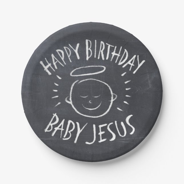 Happy Birthday Baby Jesus Christmas Chalkboard Paper Plate (Front)